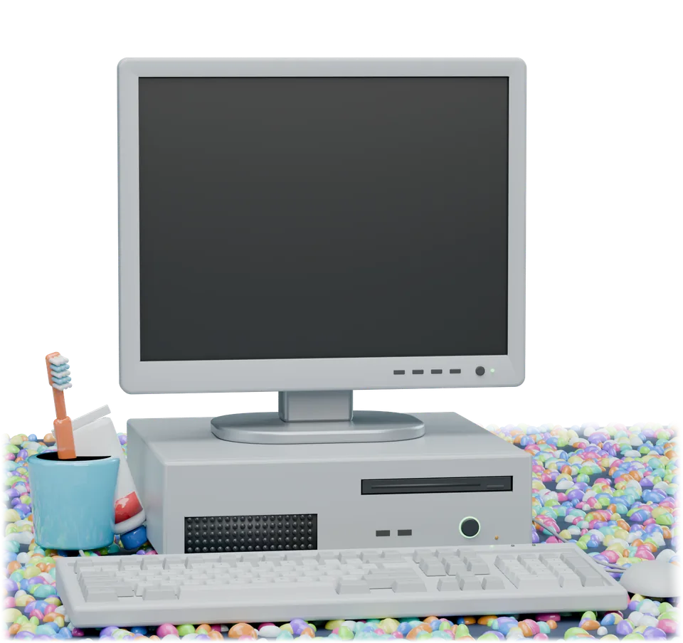 A silver 2000s office PC with a flat-panel monitor